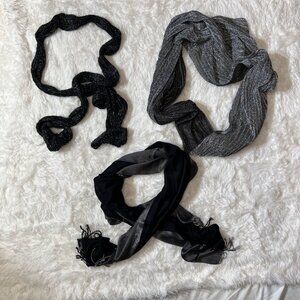 Lot of 3 Dress Scarves - Black, Gray
